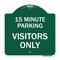 Signmission Reserved Parking 15 Minute Parking for Visitors Only, Green & White Alum, 18" x 18", GW-1818-23055 A-DES-GW-1818-23055 - alternate 1